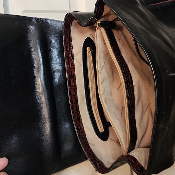 Vintage Brahmin Classic Black Leather Top-Handle Satchel Bag Pursel - Picture 11 of 16